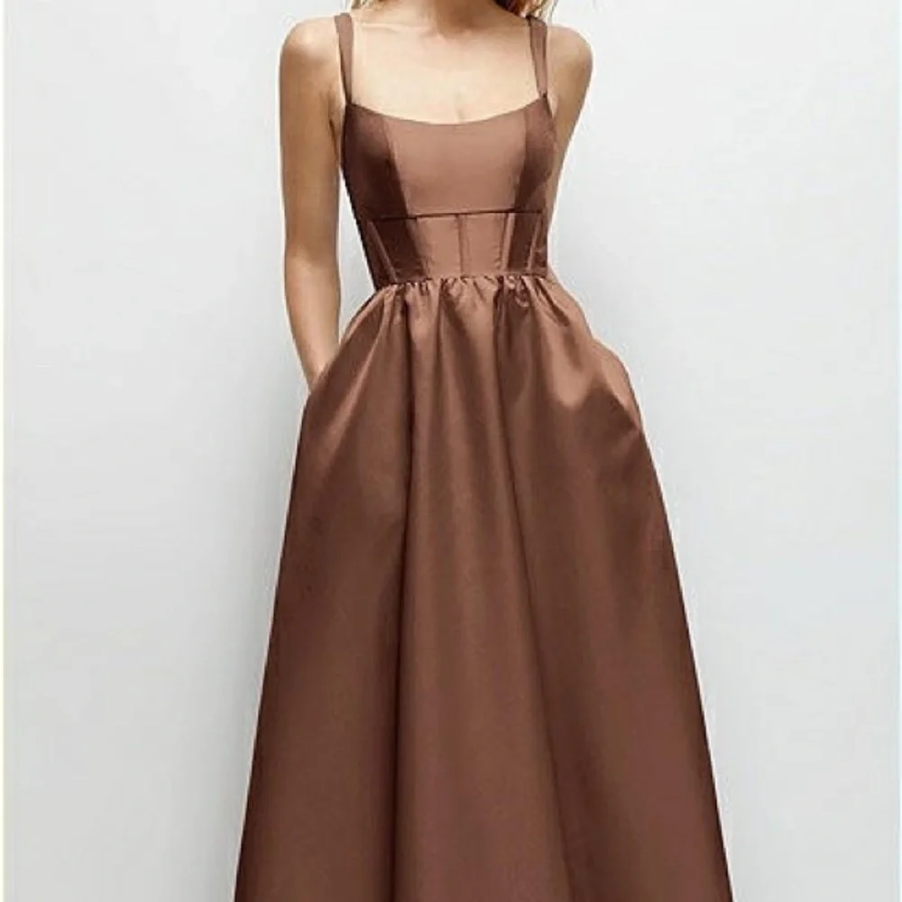 Dessy Collection Corset Satin Maxi Dress with Pockets, Cognac, Size 4, Worn Once - Picture 1 of 4